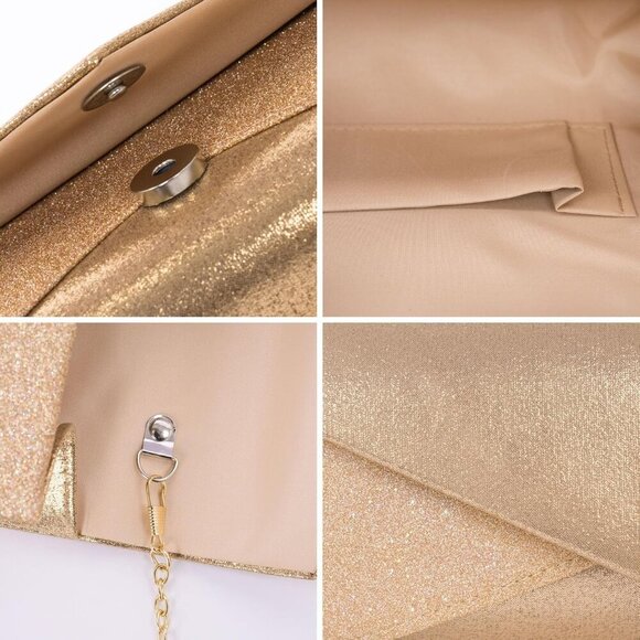 Clutch Purses for Women Glossy & Shiny Envelope Evening Bag Formal Splicing Hand - Picture 6 of 7